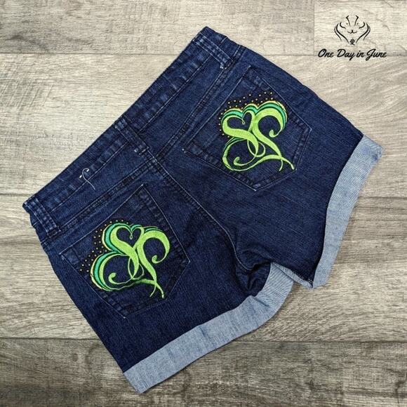 Southpole Juniors Embroidered Pocket Denim Shorts Size 9 - Picture 5 of 5